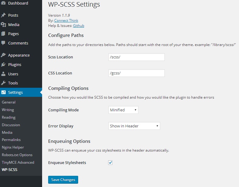 WP SCSS Settings