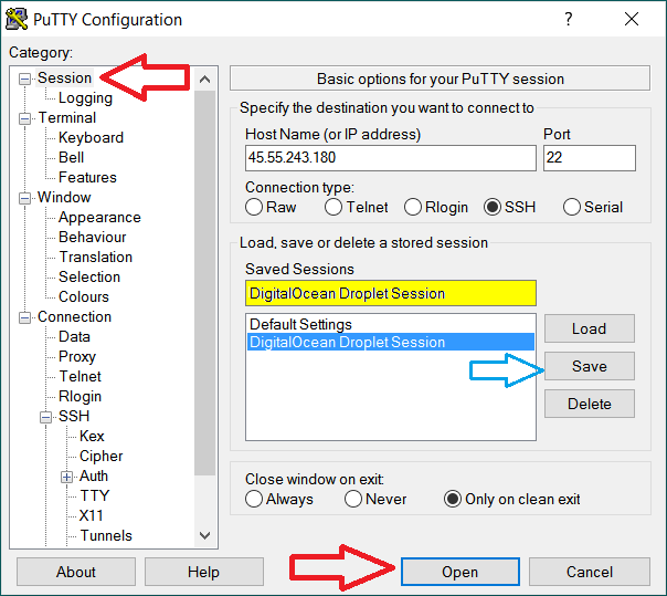 Step5.2 PuTTY Session Save And Open Session
