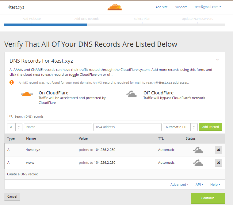 Step7.3 CloudFlare DNS Records List