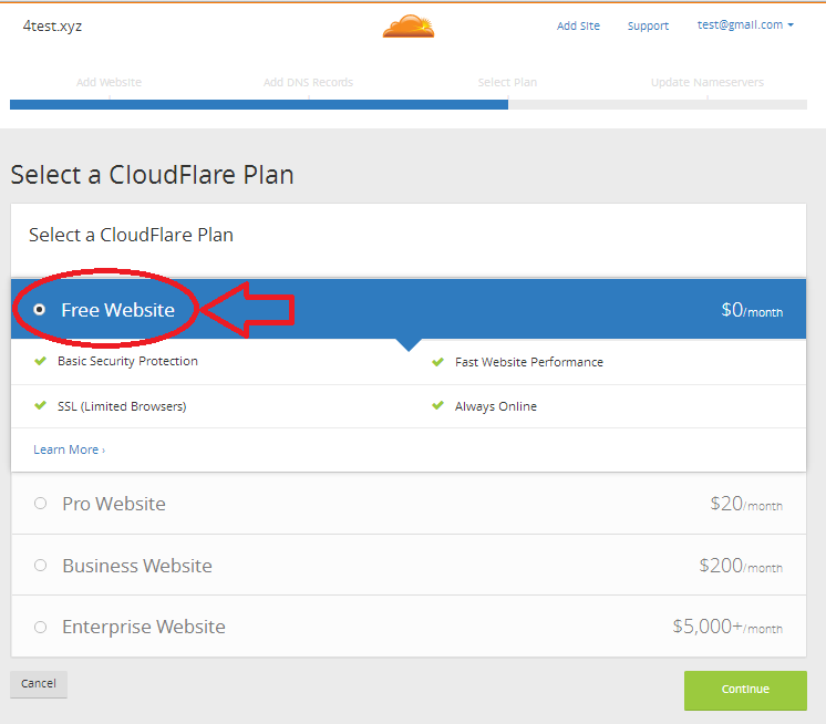 Step7.3 CloudFlare Select Plan
