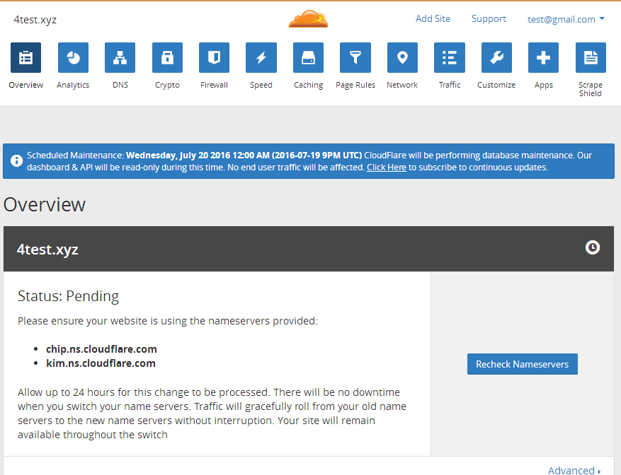 Step7.4 CloudFlare Overview Pending Status Control Panel