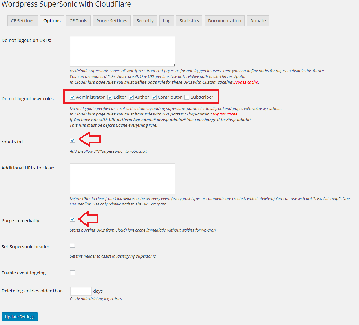 Step7.7 CloudFlare SuperSonic Options Tab