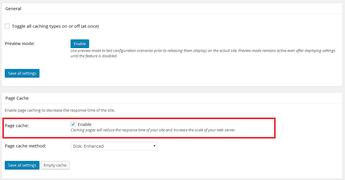 Step7.8 CloudFlare W3 Total Cache General Settings Page Cache Section
